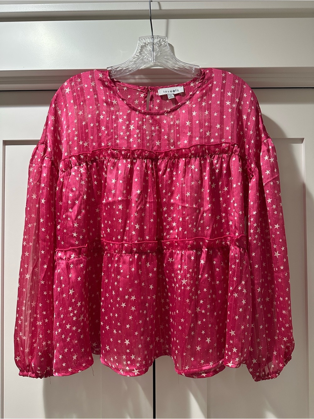 Vici Pink Star-Print Tiered Blouse